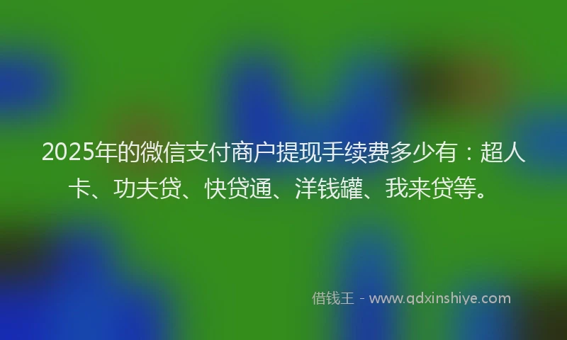 2025年的微信支付商户提现手续费多少有：超人卡、功夫贷、快贷通、洋钱罐、我来贷等。