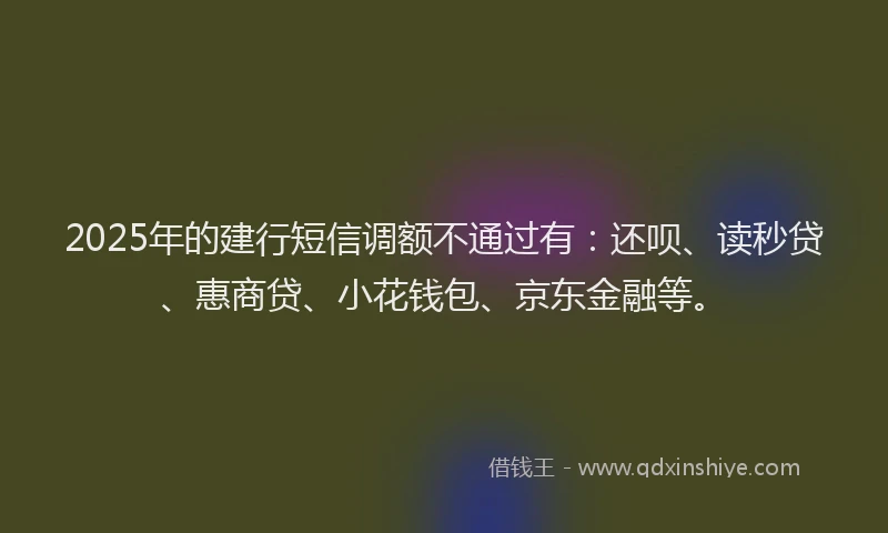 2025年的建行短信调额不通过有：还呗、读秒贷、惠商贷、小花钱包、京东金融等。