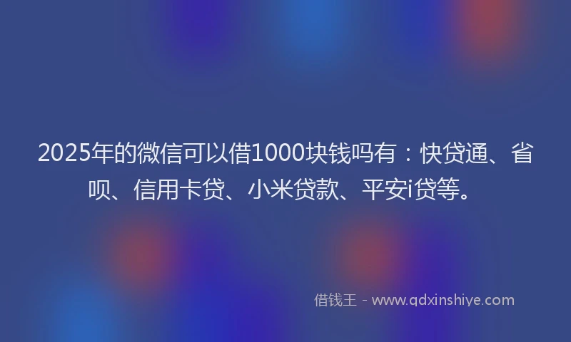 2025年的微信可以借1000块钱吗有：快贷通、省呗、信用卡贷、小米贷款、平安i贷等。
