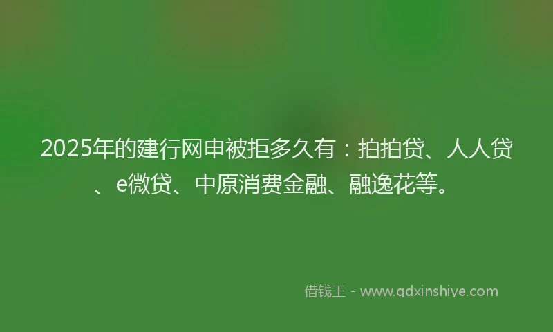 2025年的建行网申被拒多久有：拍拍贷、人人贷、e微贷、中原消费金融、融逸花等。