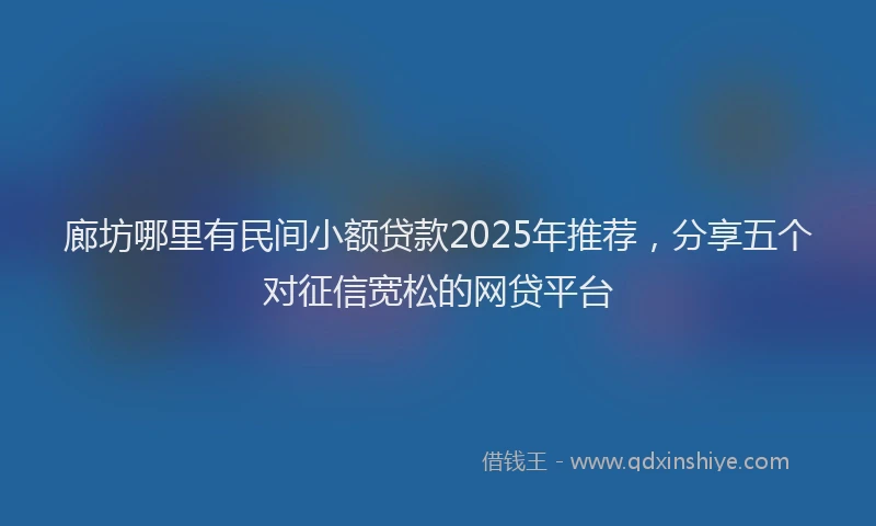 廊坊哪里有民间小额贷款2025年推荐，分享五个对征信宽松的网贷平台