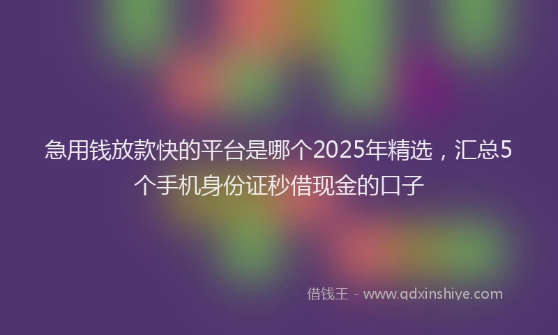 急用钱放款快的平台是哪个2025年精选，汇总5个手机身份证秒借现金的口子