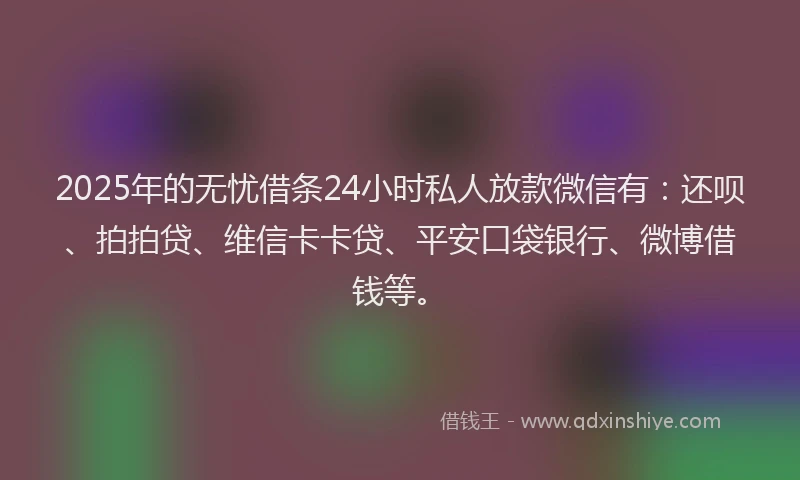 2025年的无忧借条24小时私人放款微信有：还呗、拍拍贷、维信卡卡贷、平安口袋银行、微博借钱等。
