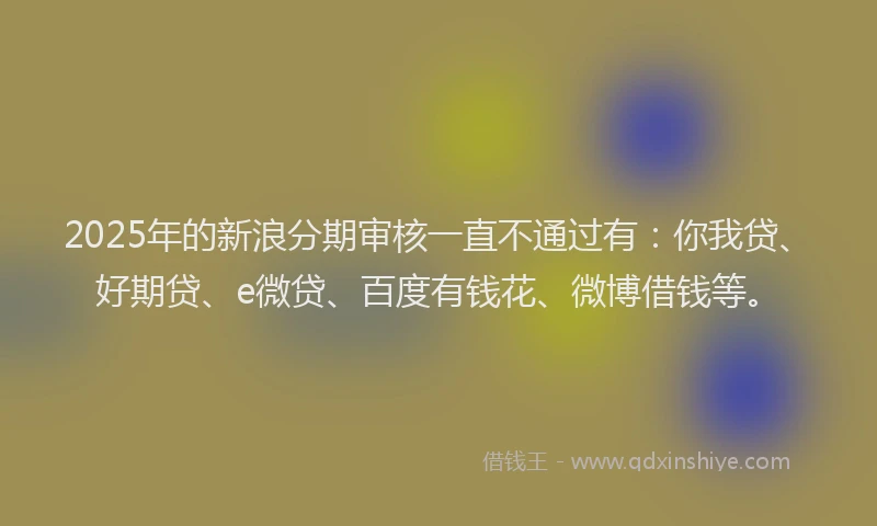 2025年的新浪分期审核一直不通过有：你我贷、好期贷、e微贷、百度有钱花、微博借钱等。