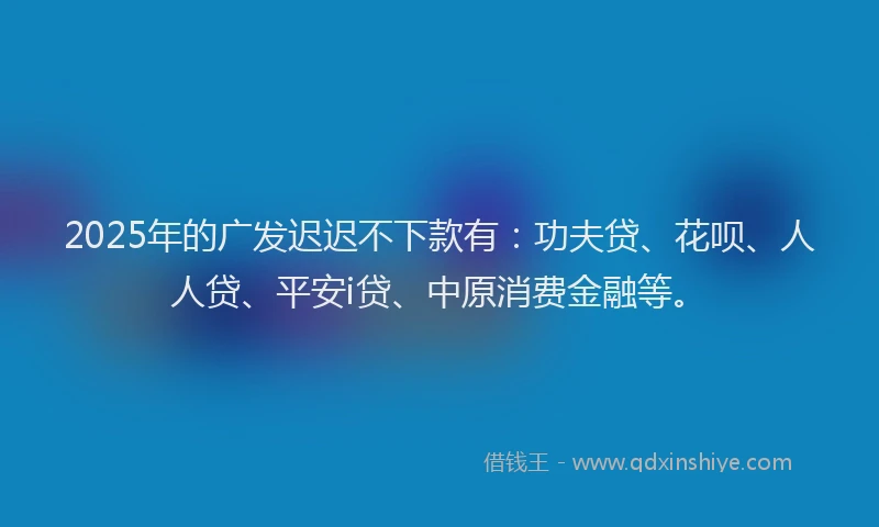2025年的广发迟迟不下款有：功夫贷、花呗、人人贷、平安i贷、中原消费金融等。
