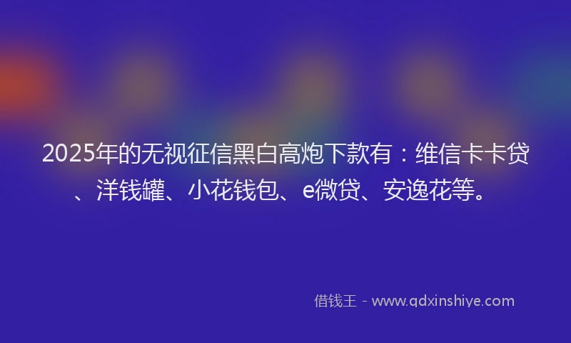 2025年的无视征信黑白高炮下款有：维信卡卡贷、洋钱罐、小花钱包、e微贷、安逸花等。