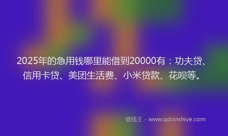 2025年的急用钱哪里能借到20000有：功夫贷、信用卡贷、美团生活费、小米贷款、花呗等。