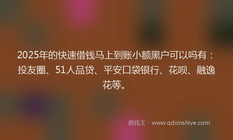 2025年的快速借钱马上到账小额黑户可以吗有：投友圈、51人品贷、平安口袋银行、花呗、融逸花等。