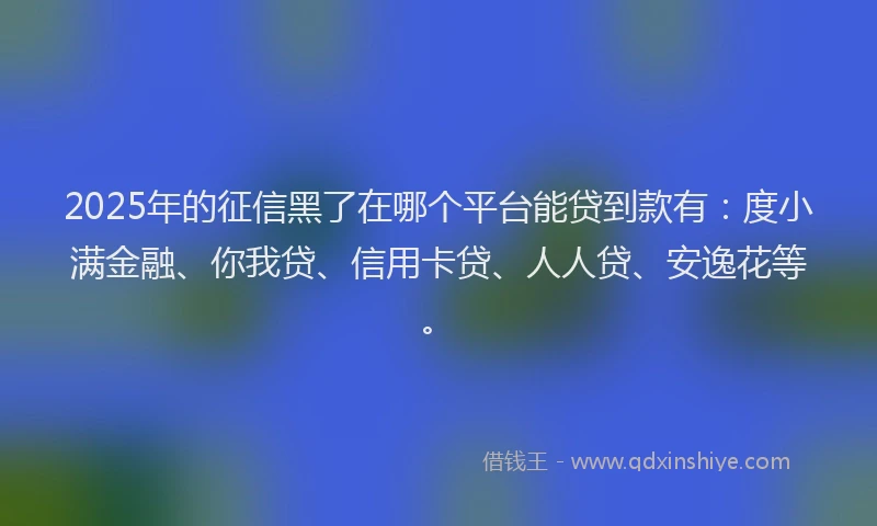 2025年的征信黑了在哪个平台能贷到款有：度小满金融、你我贷、信用卡贷、人人贷、安逸花等。