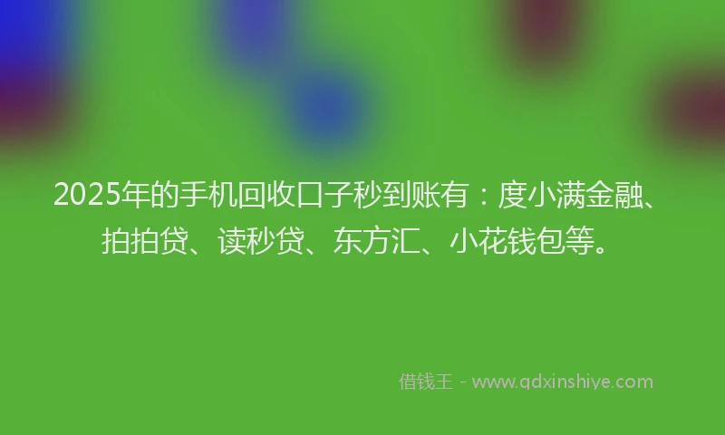 2025年的手机回收口子秒到账有：度小满金融、拍拍贷、读秒贷、东方汇、小花钱包等。