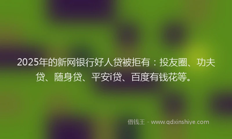 2025年的新网银行好人贷被拒有：投友圈、功夫贷、随身贷、平安i贷、百度有钱花等。