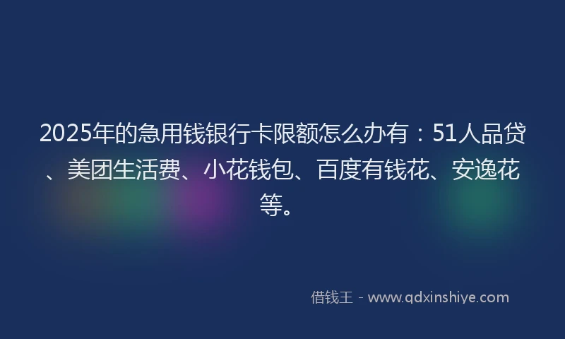 2025年的急用钱银行卡限额怎么办有：51人品贷、美团生活费、小花钱包、百度有钱花、安逸花等。