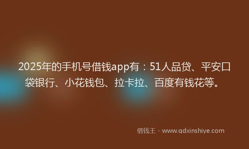 2025年的手机号借钱app有：51人品贷、平安口袋银行、小花钱包、拉卡拉、百度有钱花等。