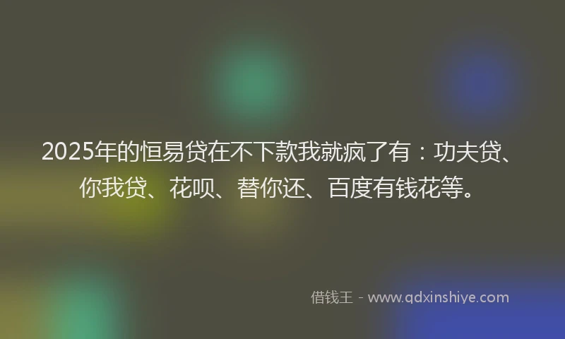 2025年的恒易贷在不下款我就疯了有：功夫贷、你我贷、花呗、替你还、百度有钱花等。