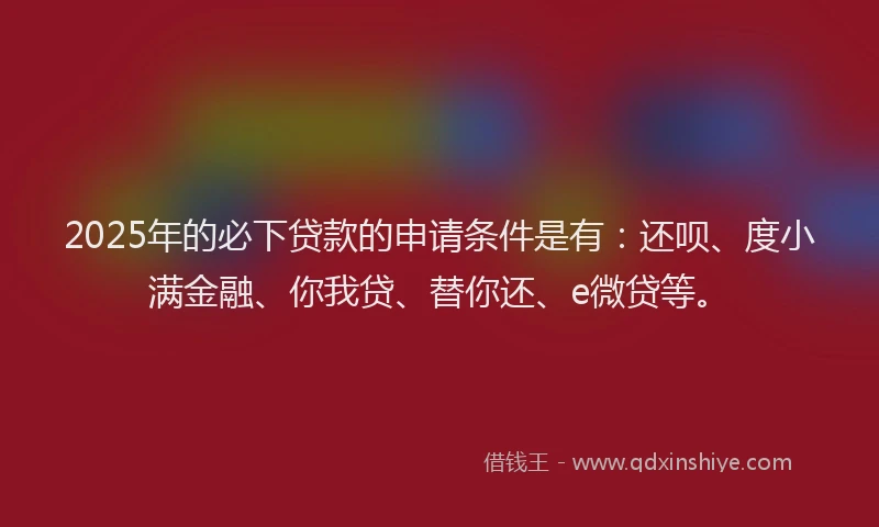 2025年的必下贷款的申请条件是有：还呗、度小满金融、你我贷、替你还、e微贷等。