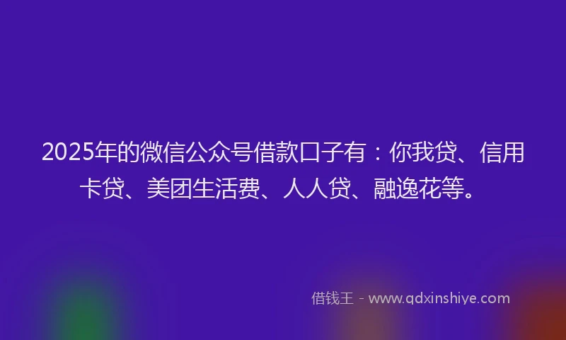 2025年的微信公众号借款口子有：你我贷、信用卡贷、美团生活费、人人贷、融逸花等。