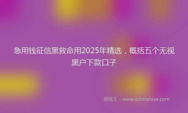 急用钱征信黑救命用2025年精选，概括五个无视黑户下款口子