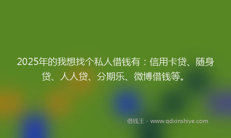 2025年的我想找个私人借钱有：信用卡贷、随身贷、人人贷、分期乐、微博借钱等。