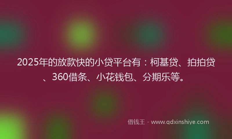 2025年的放款快的小贷平台有：柯基贷、拍拍贷、360借条、小花钱包、分期乐等。