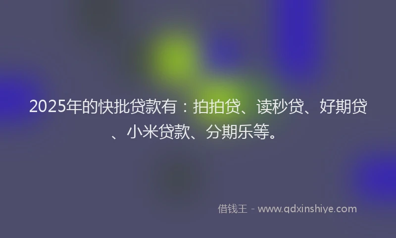 2025年的快批贷款有：拍拍贷、读秒贷、好期贷、小米贷款、分期乐等。
