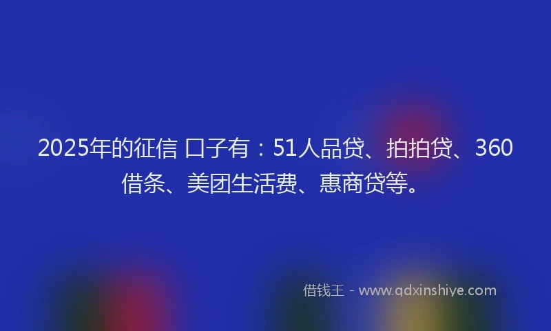 2025年的征信 口子有：51人品贷、拍拍贷、360借条、美团生活费、惠商贷等。