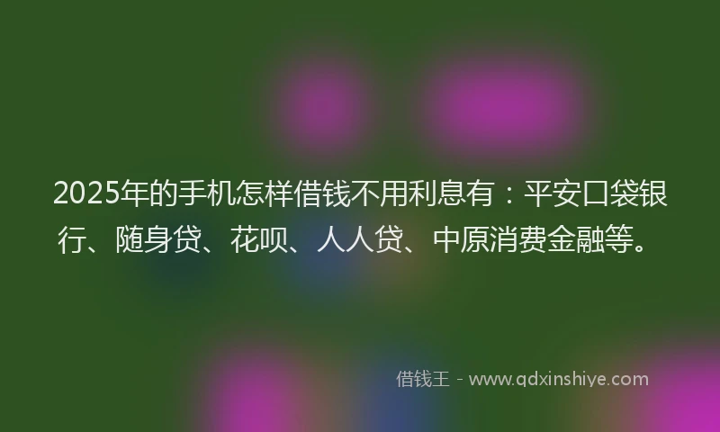 2025年的手机怎样借钱不用利息有：平安口袋银行、随身贷、花呗、人人贷、中原消费金融等。
