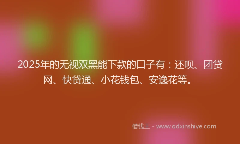 2025年的无视双黑能下款的口子有：还呗、团贷网、快贷通、小花钱包、安逸花等。