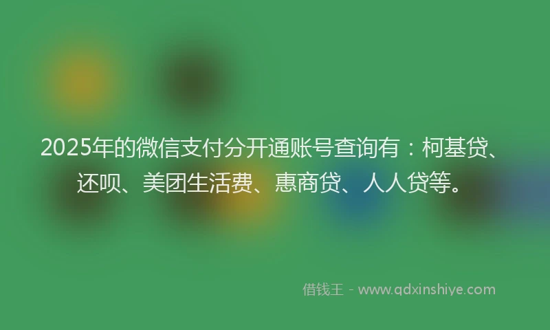 2025年的微信支付分开通账号查询有：柯基贷、还呗、美团生活费、惠商贷、人人贷等。