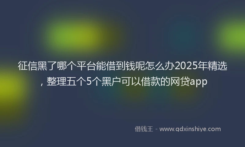 征信黑了哪个平台能借到钱呢怎么办2025年精选，整理五个5个黑户可以借款的网贷app