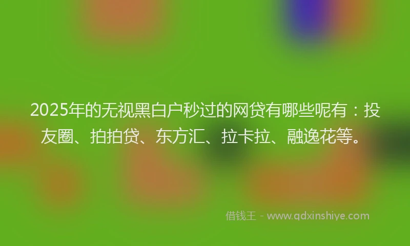 2025年的无视黑白户秒过的网贷有哪些呢有：投友圈、拍拍贷、东方汇、拉卡拉、融逸花等。