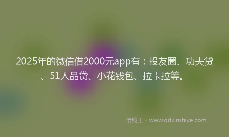 2025年的微信借2000元app有：投友圈、功夫贷、51人品贷、小花钱包、拉卡拉等。
