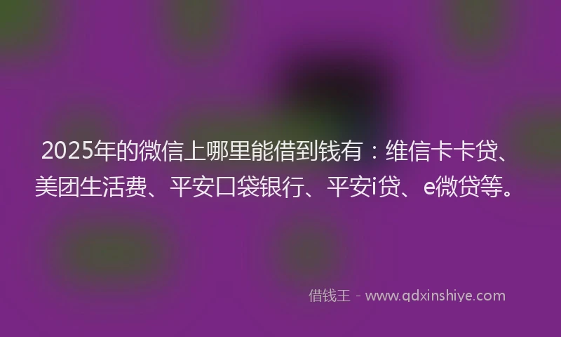 2025年的微信上哪里能借到钱有：维信卡卡贷、美团生活费、平安口袋银行、平安i贷、e微贷等。