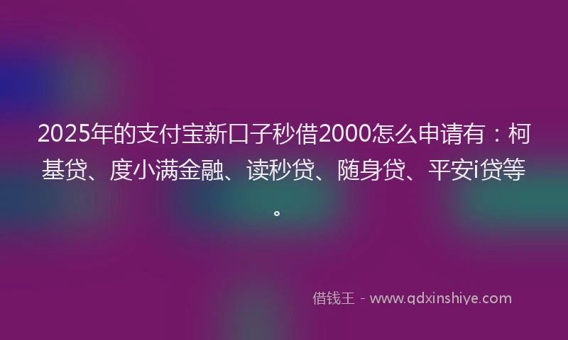 2025年的支付宝新口子秒借2000怎么申请有：柯基贷、度小满金融、读秒贷、随身贷、平安i贷等。