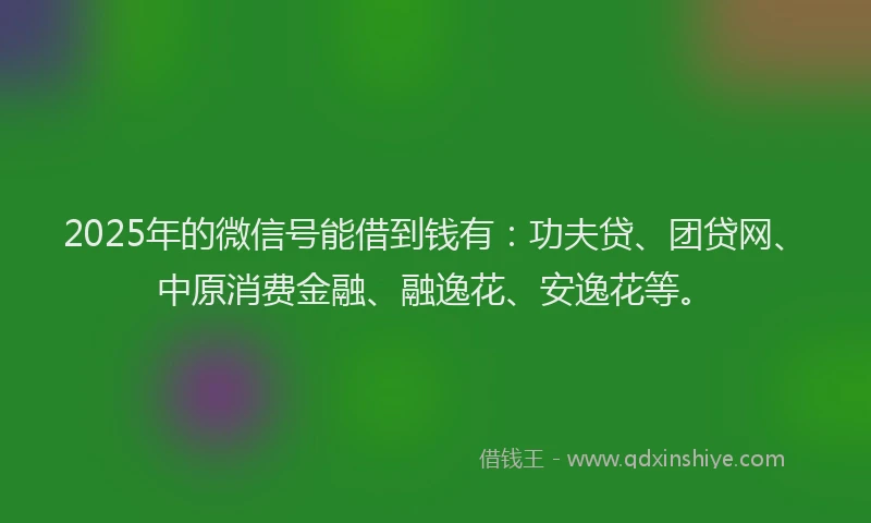2025年的微信号能借到钱有：功夫贷、团贷网、中原消费金融、融逸花、安逸花等。