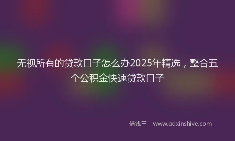 无视所有的贷款口子怎么办2025年精选，整合五个公积金快速贷款口子