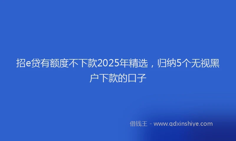 招e贷有额度不下款2025年精选，归纳5个无视黑户下款的口子