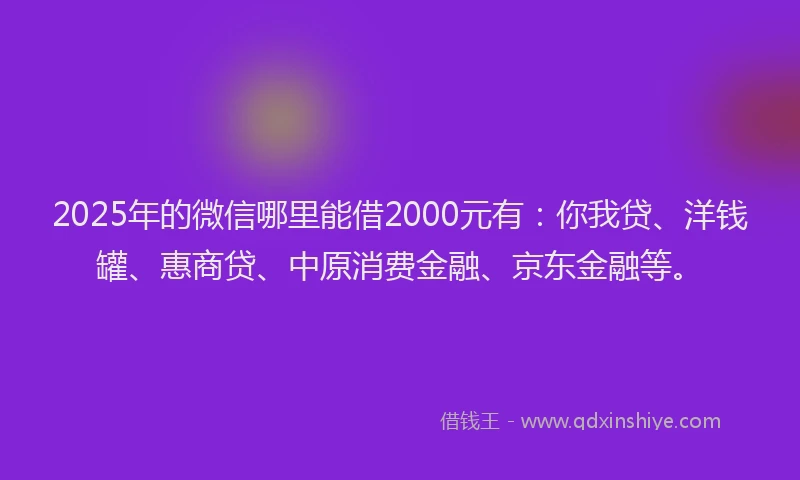 2025年的微信哪里能借2000元有：你我贷、洋钱罐、惠商贷、中原消费金融、京东金融等。