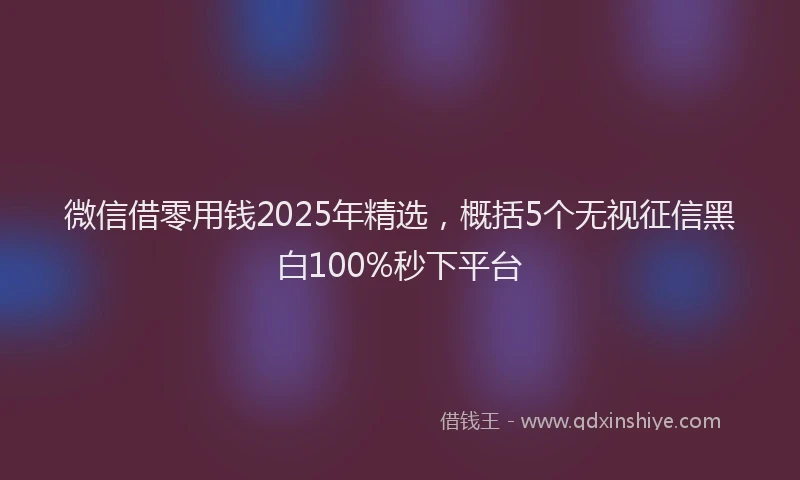 微信借零用钱2025年精选，概括5个无视征信黑白100%秒下平台
