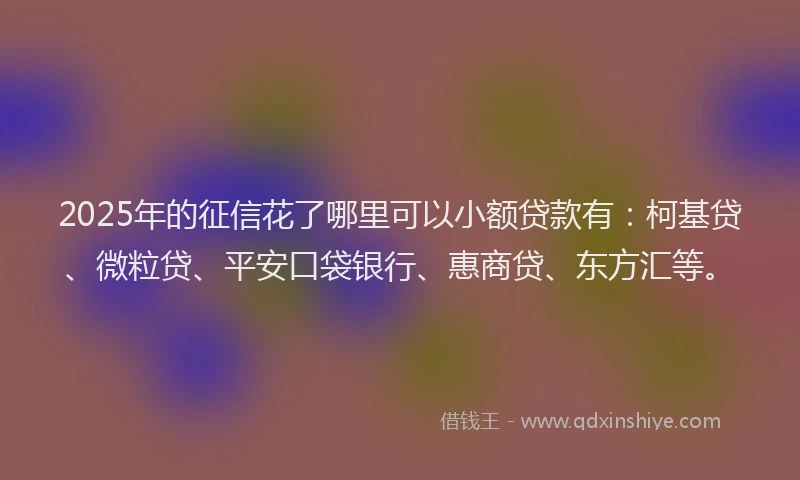 2025年的征信花了哪里可以小额贷款有：柯基贷、微粒贷、平安口袋银行、惠商贷、东方汇等。