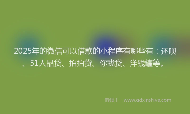 2025年的微信可以借款的小程序有哪些有：还呗、51人品贷、拍拍贷、你我贷、洋钱罐等。