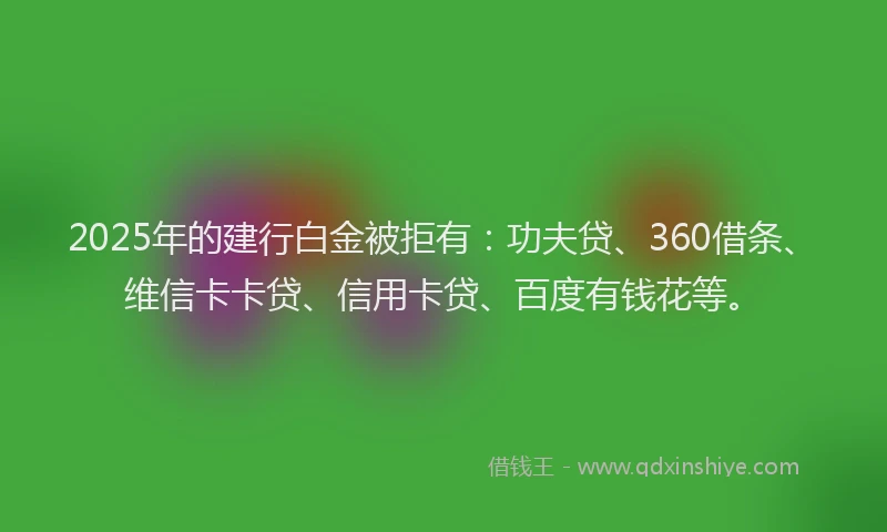 2025年的建行白金被拒有：功夫贷、360借条、维信卡卡贷、信用卡贷、百度有钱花等。