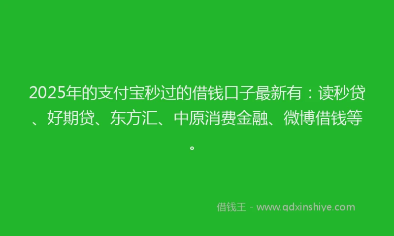 2025年的支付宝秒过的借钱口子最新有：读秒贷、好期贷、东方汇、中原消费金融、微博借钱等。