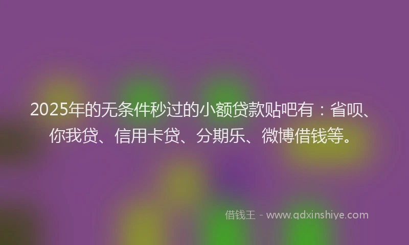 2025年的无条件秒过的小额贷款贴吧有：省呗、你我贷、信用卡贷、分期乐、微博借钱等。