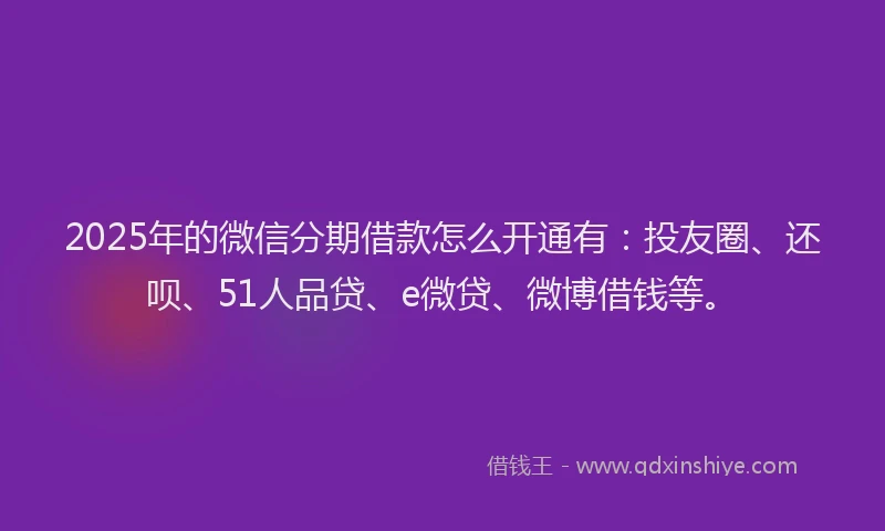 2025年的微信分期借款怎么开通有：投友圈、还呗、51人品贷、e微贷、微博借钱等。