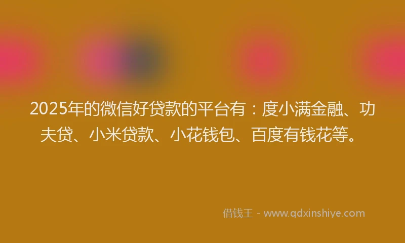 2025年的微信好贷款的平台有：度小满金融、功夫贷、小米贷款、小花钱包、百度有钱花等。