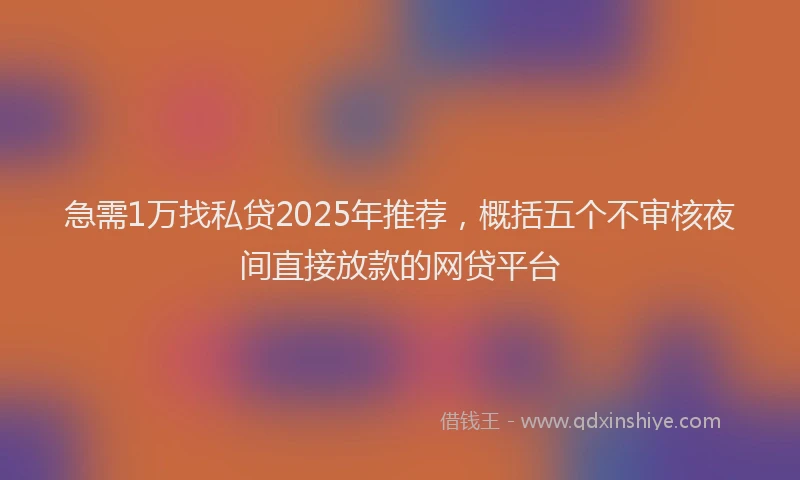 急需1万找私贷2025年推荐，概括五个不审核夜间直接放款的网贷平台