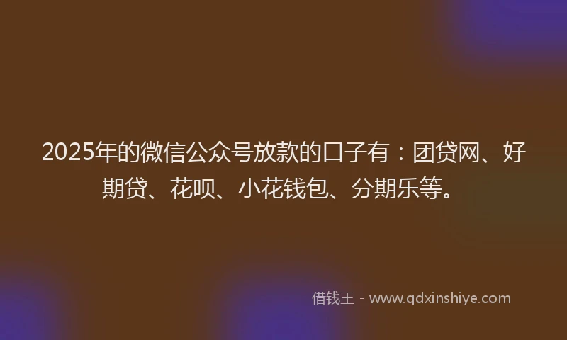 2025年的微信公众号放款的口子有：团贷网、好期贷、花呗、小花钱包、分期乐等。