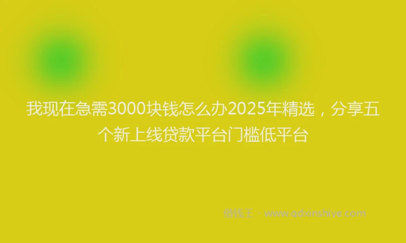 我现在急需3000块钱怎么办2025年精选，分享五个新上线贷款平台门槛低平台