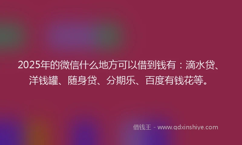 2025年的微信什么地方可以借到钱有：滴水贷、洋钱罐、随身贷、分期乐、百度有钱花等。