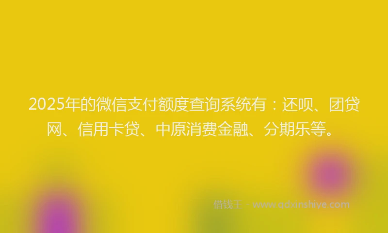 2025年的微信支付额度查询系统有：还呗、团贷网、信用卡贷、中原消费金融、分期乐等。